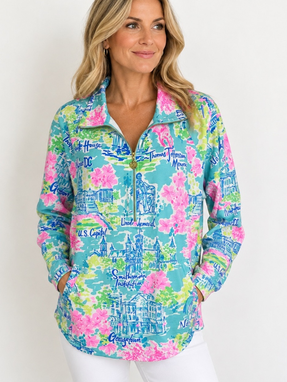 Lilly Pulitzer Skipper Popover Lilly Loves DC Cherry Blossom Quarter Zip XL